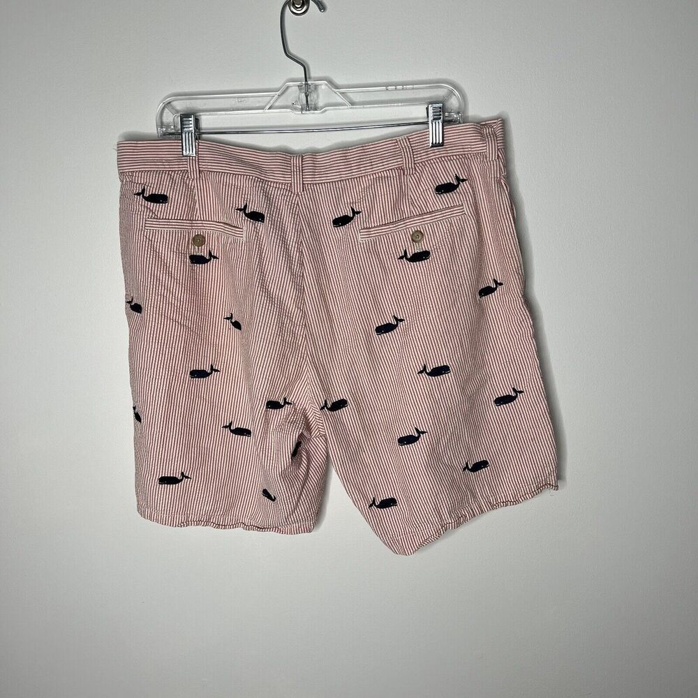 J Crew Chino Shorts‎ Mens 38 Seersucker Embroidered Whales Stripe Cotton Preppy - Picture 7 of 10